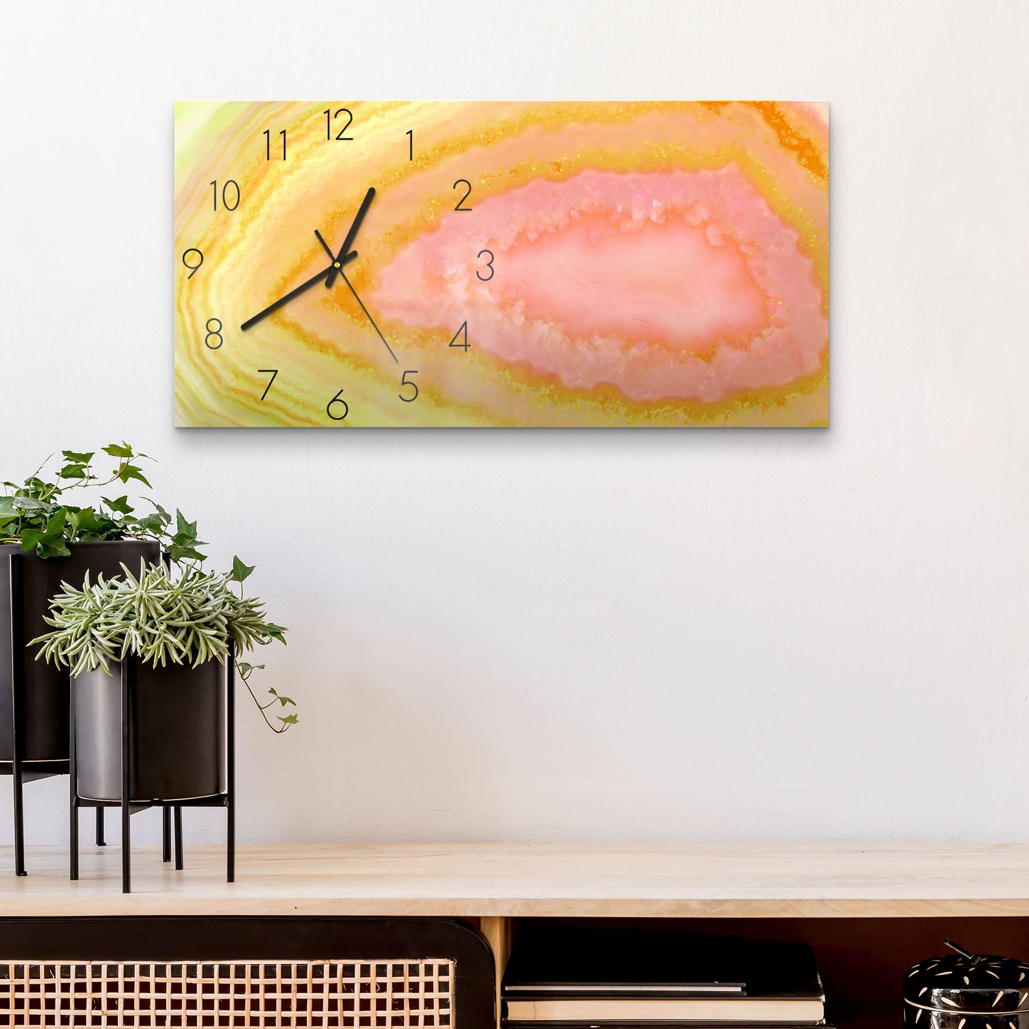 Horloge Murale TULUP En Verre - Image 'Abstraction Des Vagues' - 60x30 Cm - Mouvement Quartz à Piles - Neuf