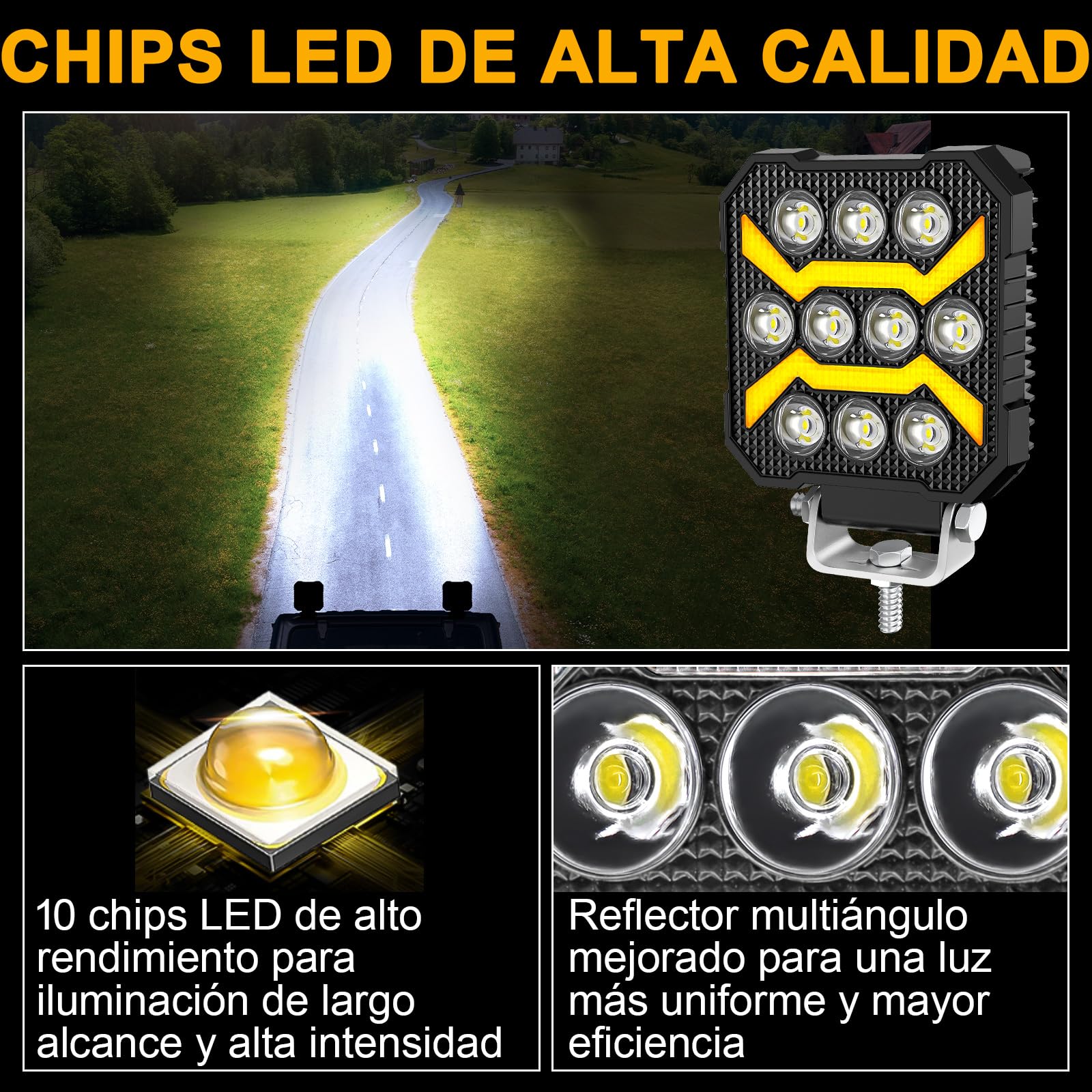antom 2PCS LED luz de trabajo 3 colores 6500K 5 modos led faro 12V IP68 Impermeable faro adicional para tractor de césped, coche, vehículo de motor, taller, barco, tractor excavadora SUV — view 2