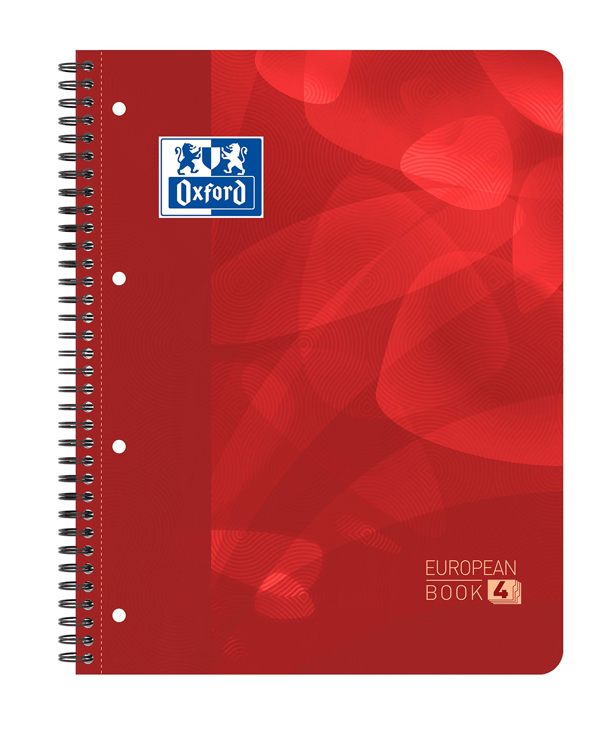 Oxford Projectbuch 5er Pack rot A4+ kariert 5mm 4 Löcher 240 Seiten 90g Flexibler Kunststoffdeckel