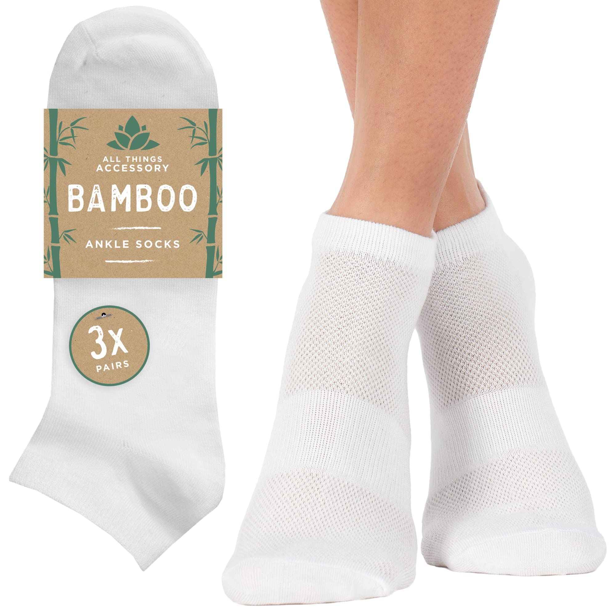 All Things AccessoryWomens Ankle Socks - Comfortable Bamboo Viscose Ankle Socks for Women - Breathable Women's Low Cut Athletic Socks - 3 Pairs Size 6-10 White