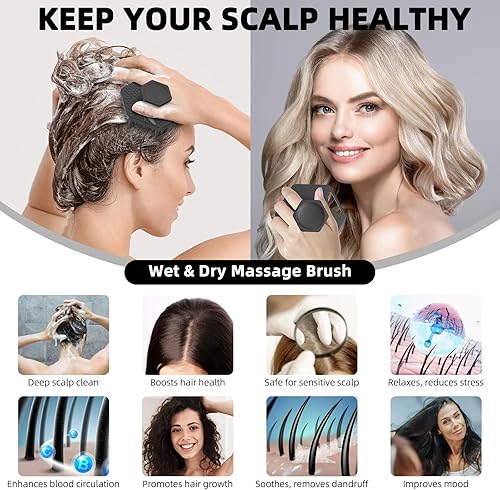 Miniatura 5 de VIKICON Masajeador de cuero cabelludo de silicona y cepillo de champú, exfoliante para el cabello, barba para el crecimiento, reduce la caspa,
