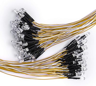DiCUNO 100Pcs 5MM Pre Wired 12V Warm White LED Diodes, with 9.4 Inch Lead
