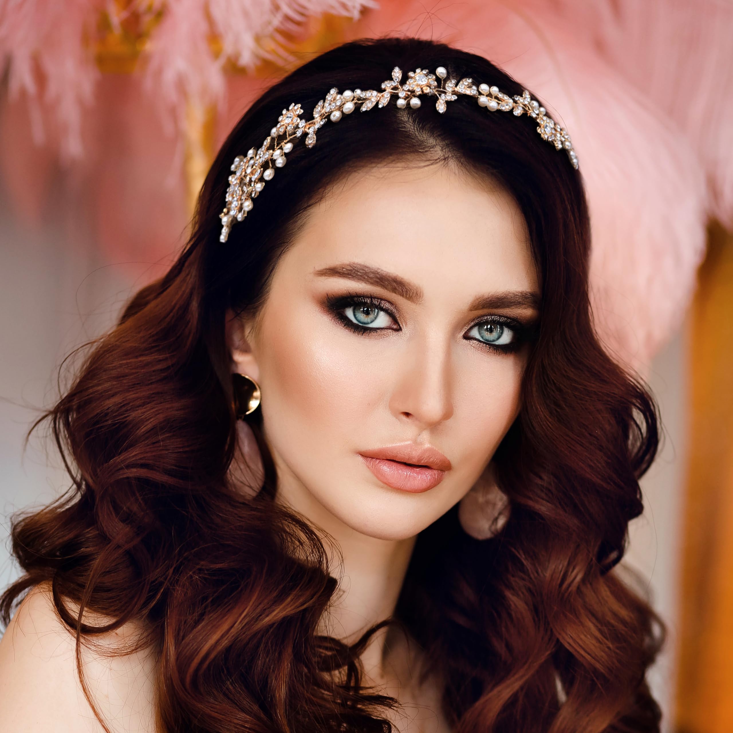 Bridal Crystal Pearl Headband Bohemian Wedding Hair Accessories for Bride Bella Freshwater Pearl Gold Wedding Headband | Lace & Favour main image 3