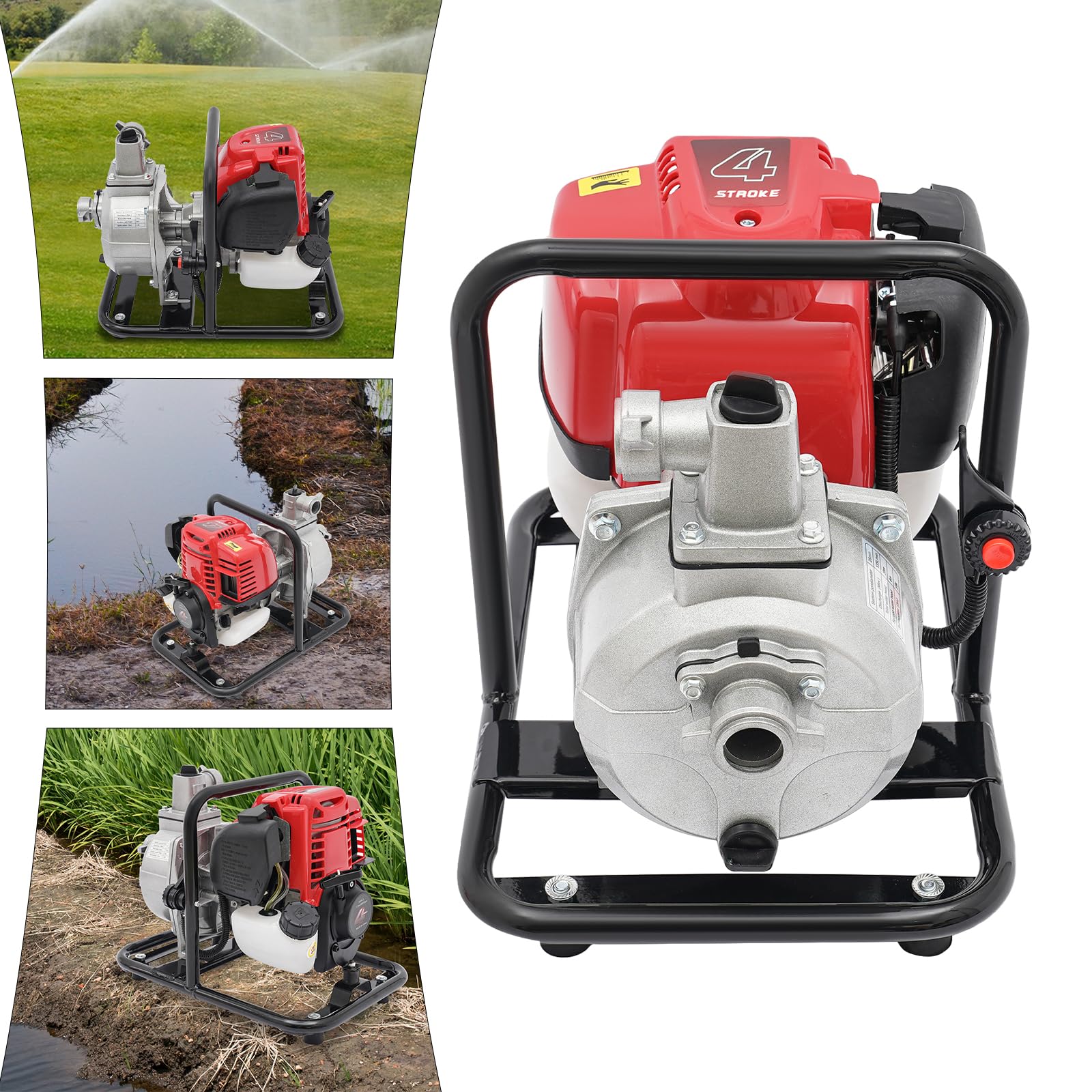 Bomba de agua de gasolina de 4 tiempos, bomba de agua portátil con filtro, bomba de jardín de 1,5 CV, bomba de agua sucia, bomba de estanque, bomba sumergible, bomba de agua sucia