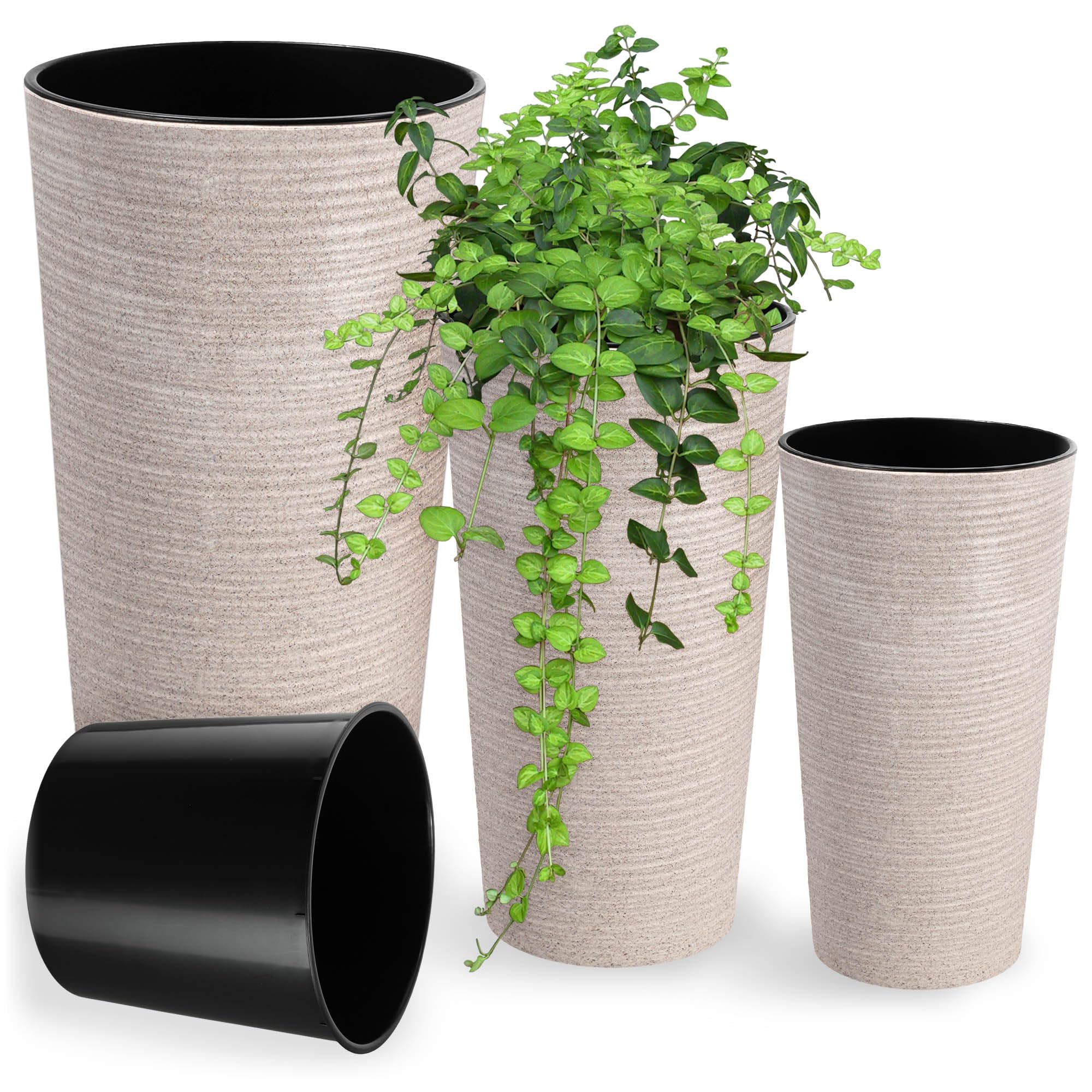 KADAX Maceteros Altos para Interior y Exterior, Macetas Grandes y Decorativas para Plantas de Gran Tamaño y Árboles Pequeños (Crema, Juego de 3)