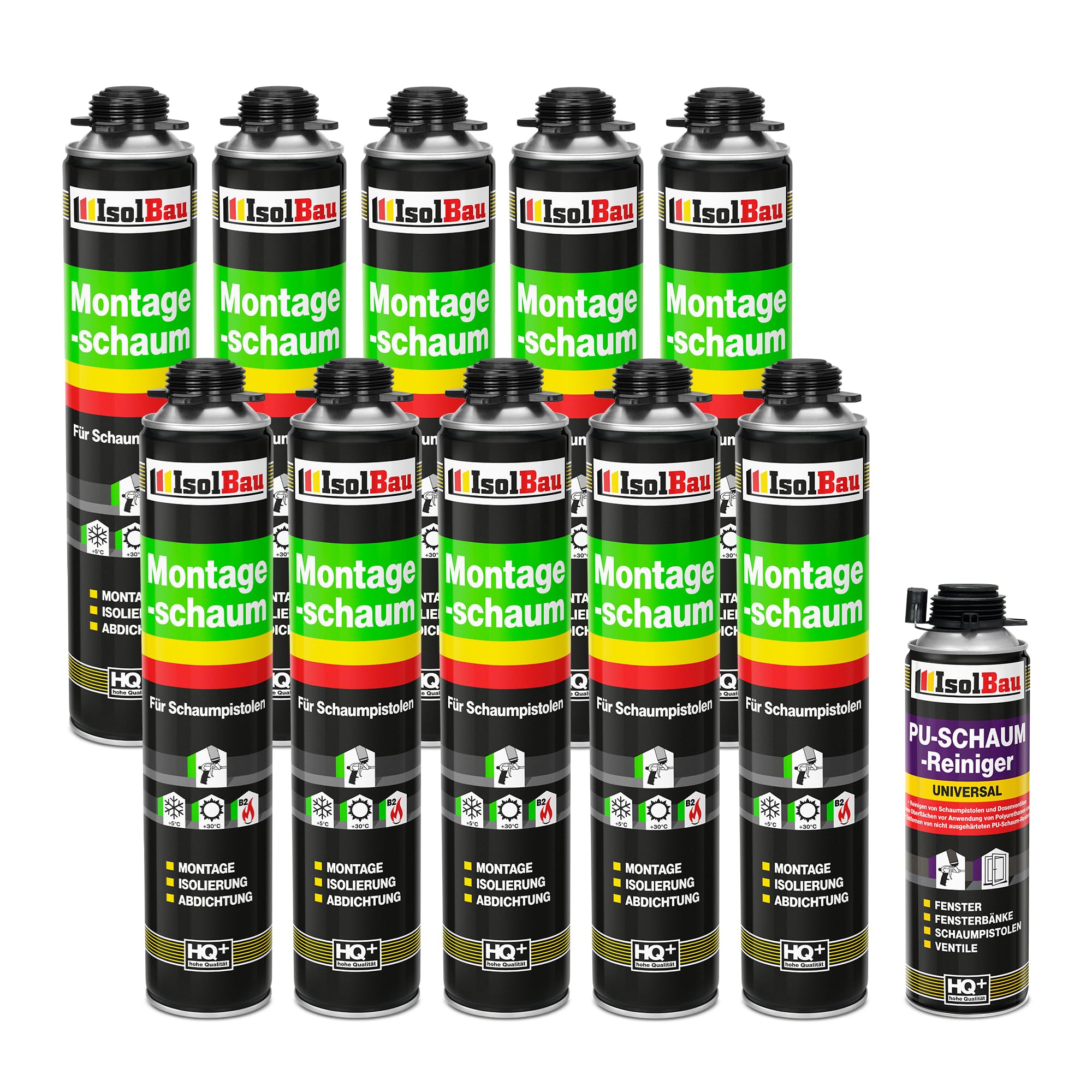 Lot de 10 flacons de 750 ml de mousse expansive monocomposant à base de polyuréthane + 1 nettoyant