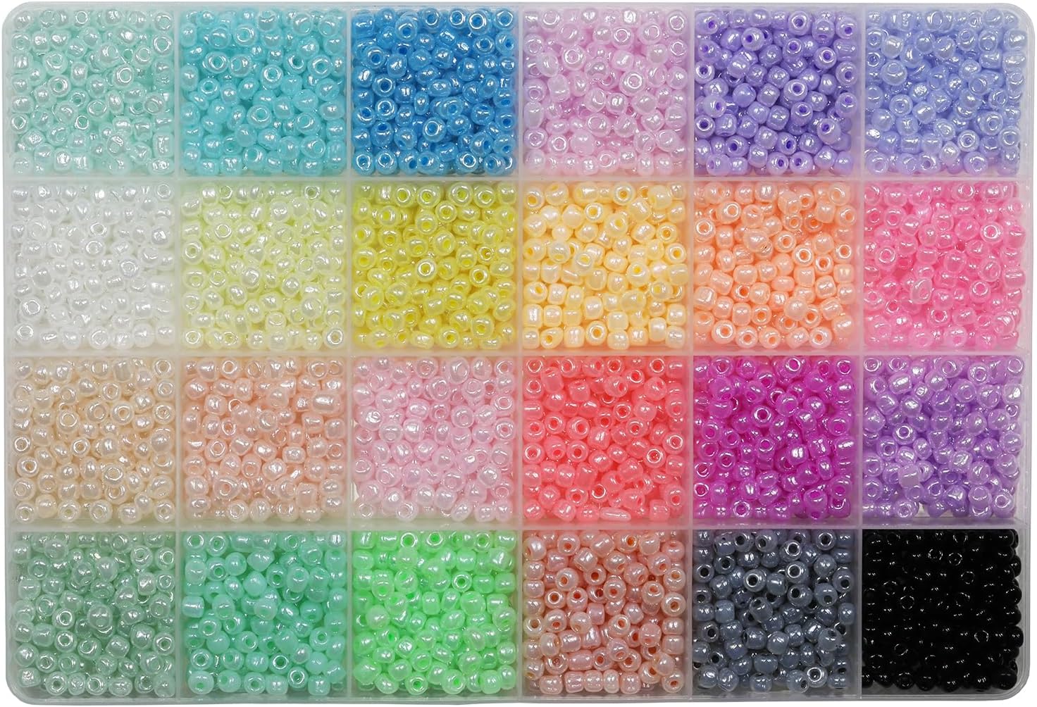 Glass Seed Beads Assorted Kit- Size 6/0, 24 Colors, Organizer Box