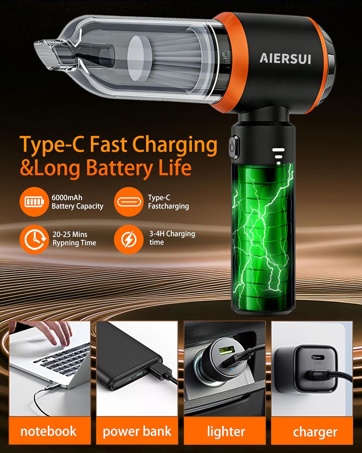 Handheld Cordless Vacuum Cleaner, 4-in-1 Portable mini car Vacuum Cleaner, car Vacuum Cleaner and Hair Dryer, car Type-C Charging, Office Desk, Keyboard, pet Hair (Upgraded Version) 5