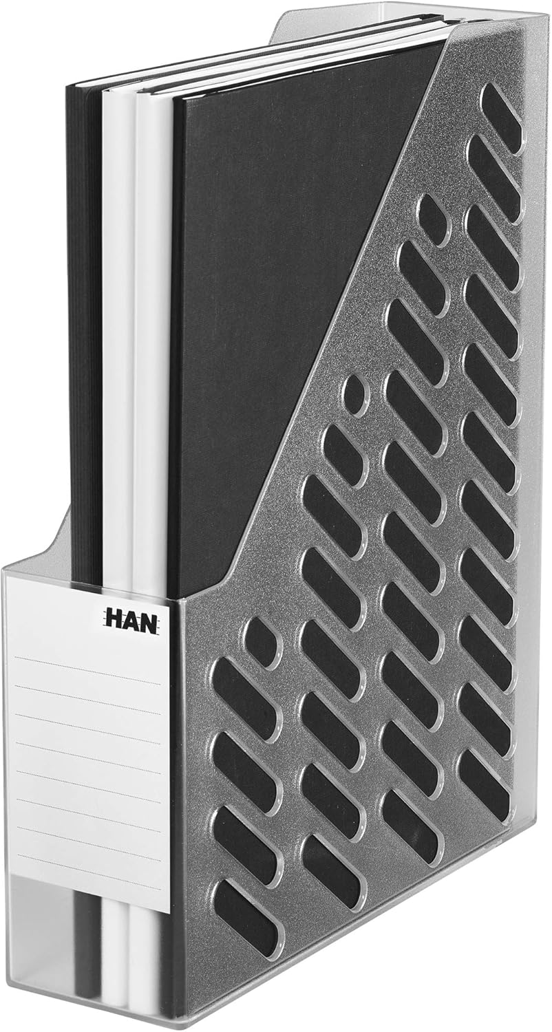 Han Brillant 76 x 248 x 320mm C4 Size Magazine File with Label - Translucent Grey