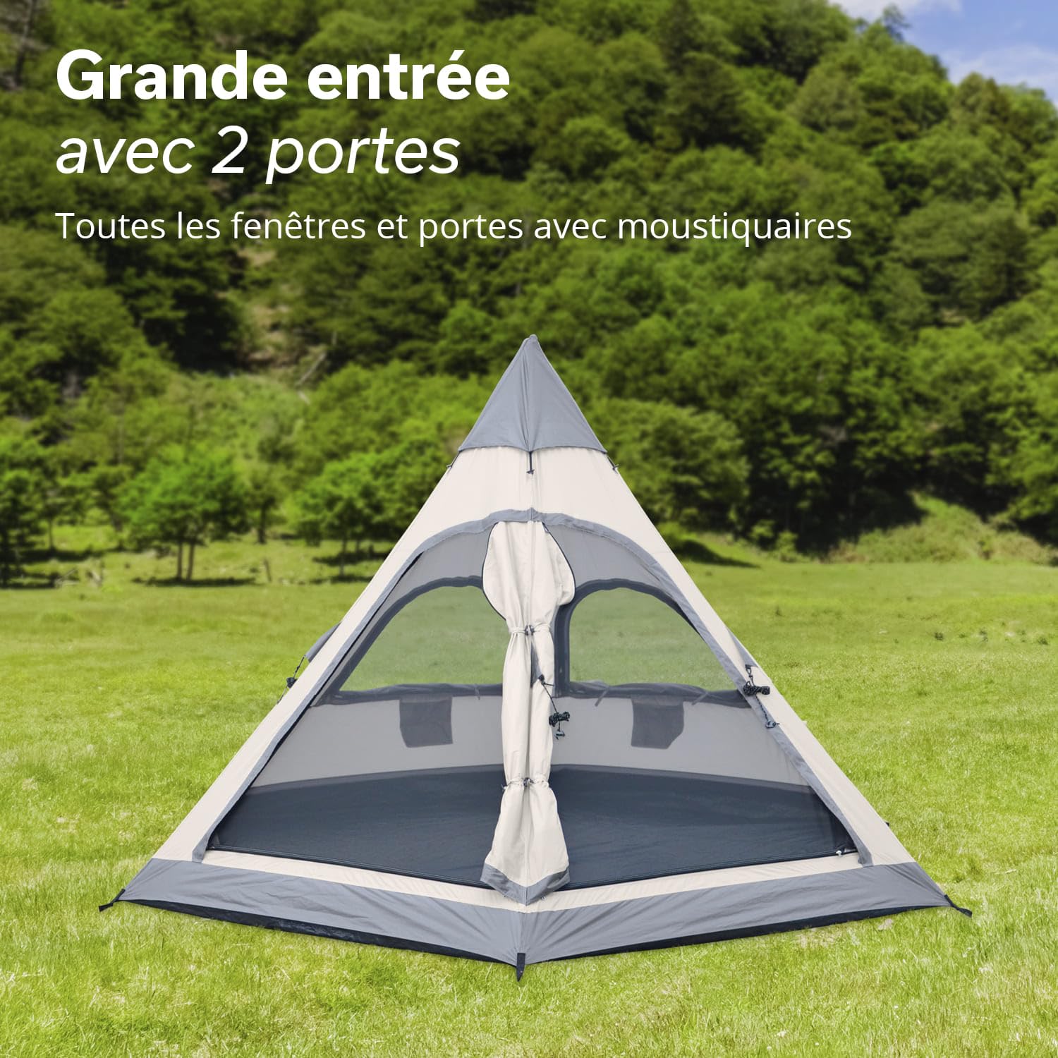 Skandika Tipi Hetta 460/335 | Tente tipi 4 à 6 Personnes, Tente familiale Anti UV, Hauteur 2-3 m, Tapis de Sol Cousu, Tente de Camping imperméable, avec Moustiquaire | Tente de Festival Glamping