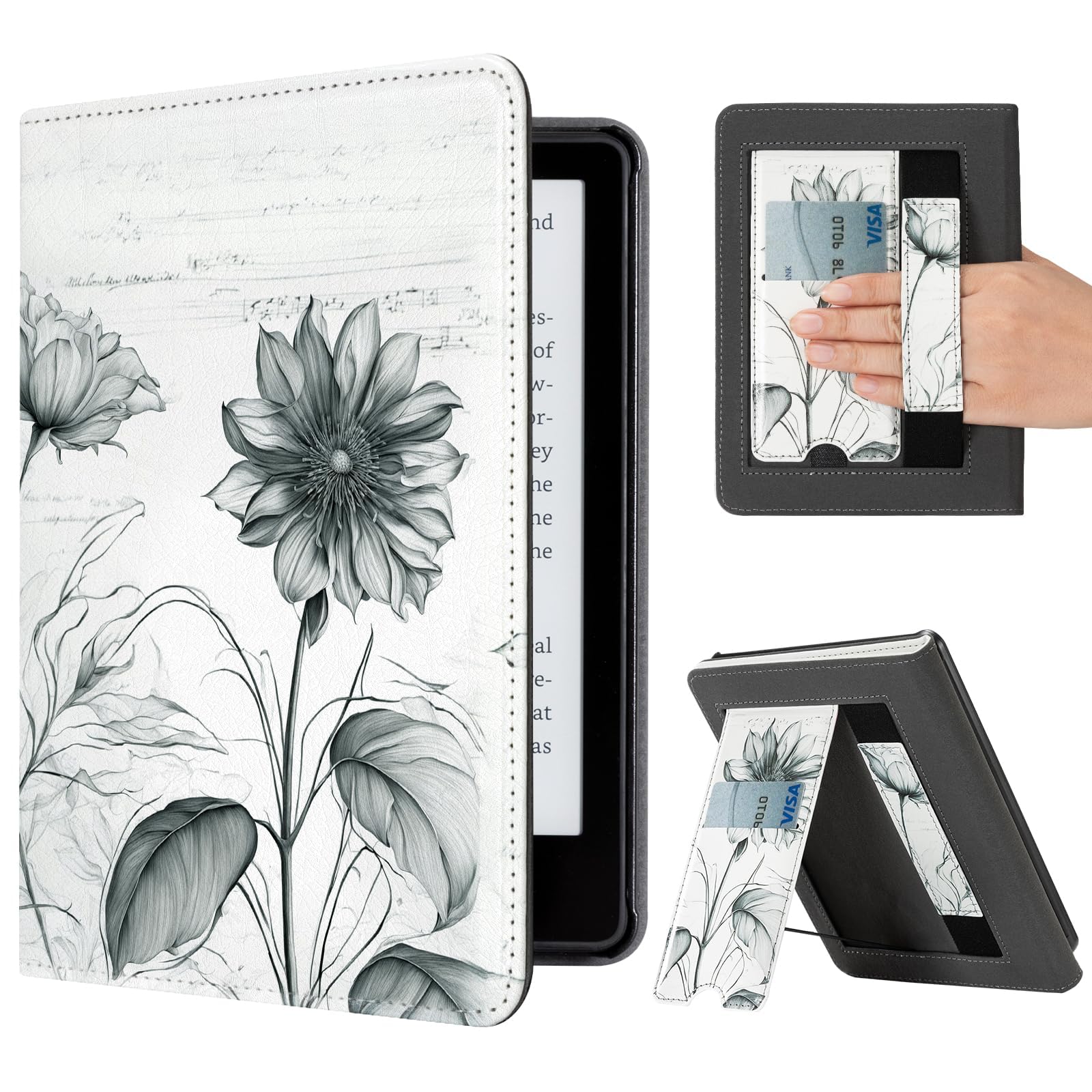 CoBak Case with Stand for 6.8 inch E-Book Reader -Cover with Auto Sleep Wake,Card Slot,Hand Strap Feature - Fits 11th Generation（not Compatible with Meebook/KoBo）
