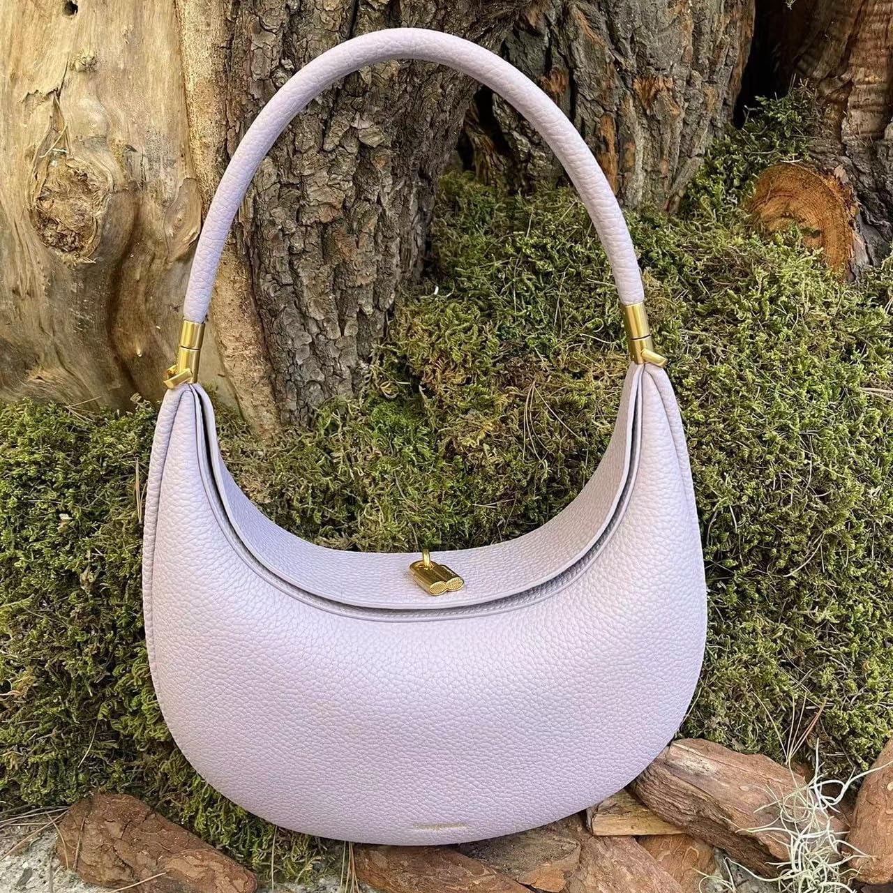 Luna Bag, Half Moon Bag for Women, Small Elegant Leather Crossbody Bag, Cream Crescent Handbag