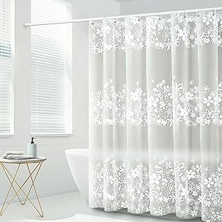 Plastic Shower Curtain Liner, Premium PEVA 6G White Vine Flower Shower Curtain, Shower Curtains for Bathroom with 3 Magnetic Weights and Rustproof Grommets (White Vine Flower, 72x72 in)
