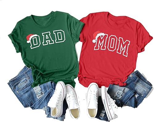 ASTANFY Couples Christmas Shirts Mom and Dad Christmas Shirt Holiday Shirts Family Short Sleeve