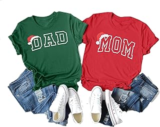 ASTANFY Couples Christmas Shirts Mom and Dad Christmas Shirt Holiday Shirts Family Short Sleeve