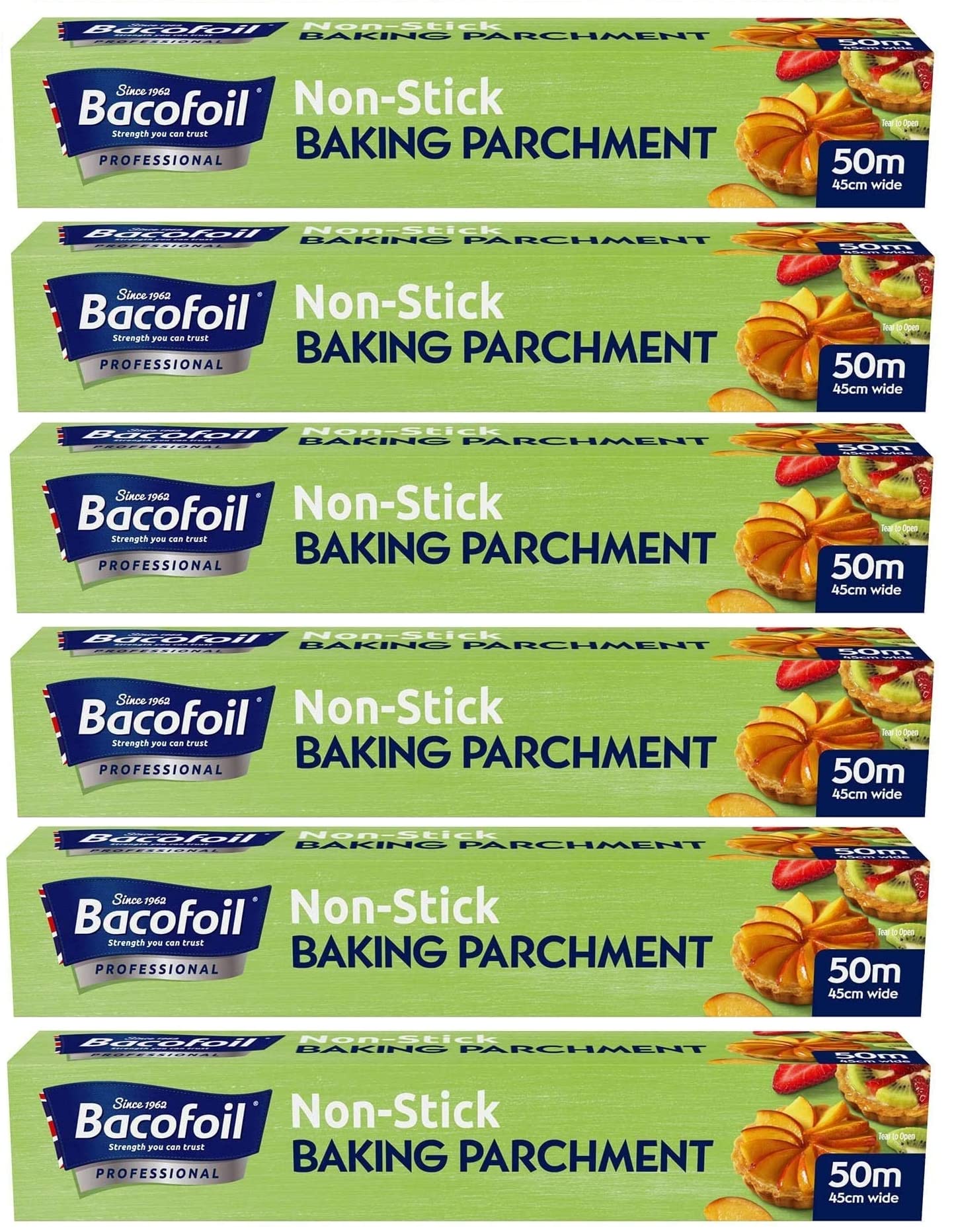 Professional Non- Stick Baking Parchment Paper Premium Quality Greaseproof Paper Fridge & Freezer, Microwave and Oven Safe (up to 220°C) – 450mm x 50m - Pack of 6