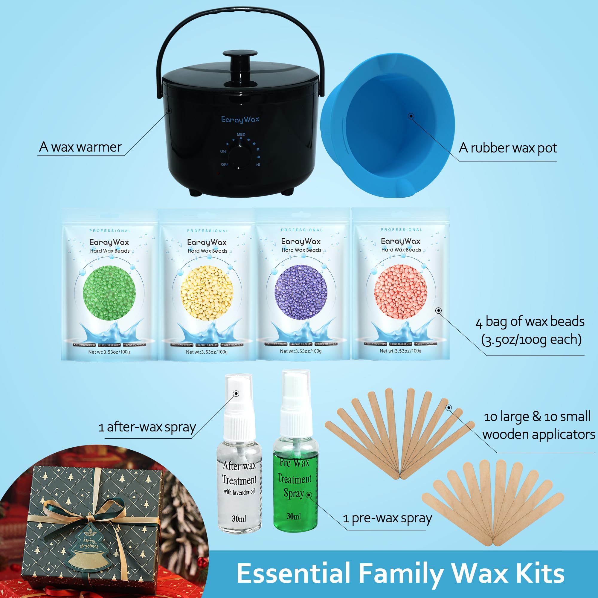 Waxing Kit für Frauen und Männer, Wachswärmer Haarentfernung zu Hause mit Perlen, mehrere Formeln zielen auf verschiedene Arten von empfindlicher Haut Körper, brasilianischer Bikini, Augenbraue
