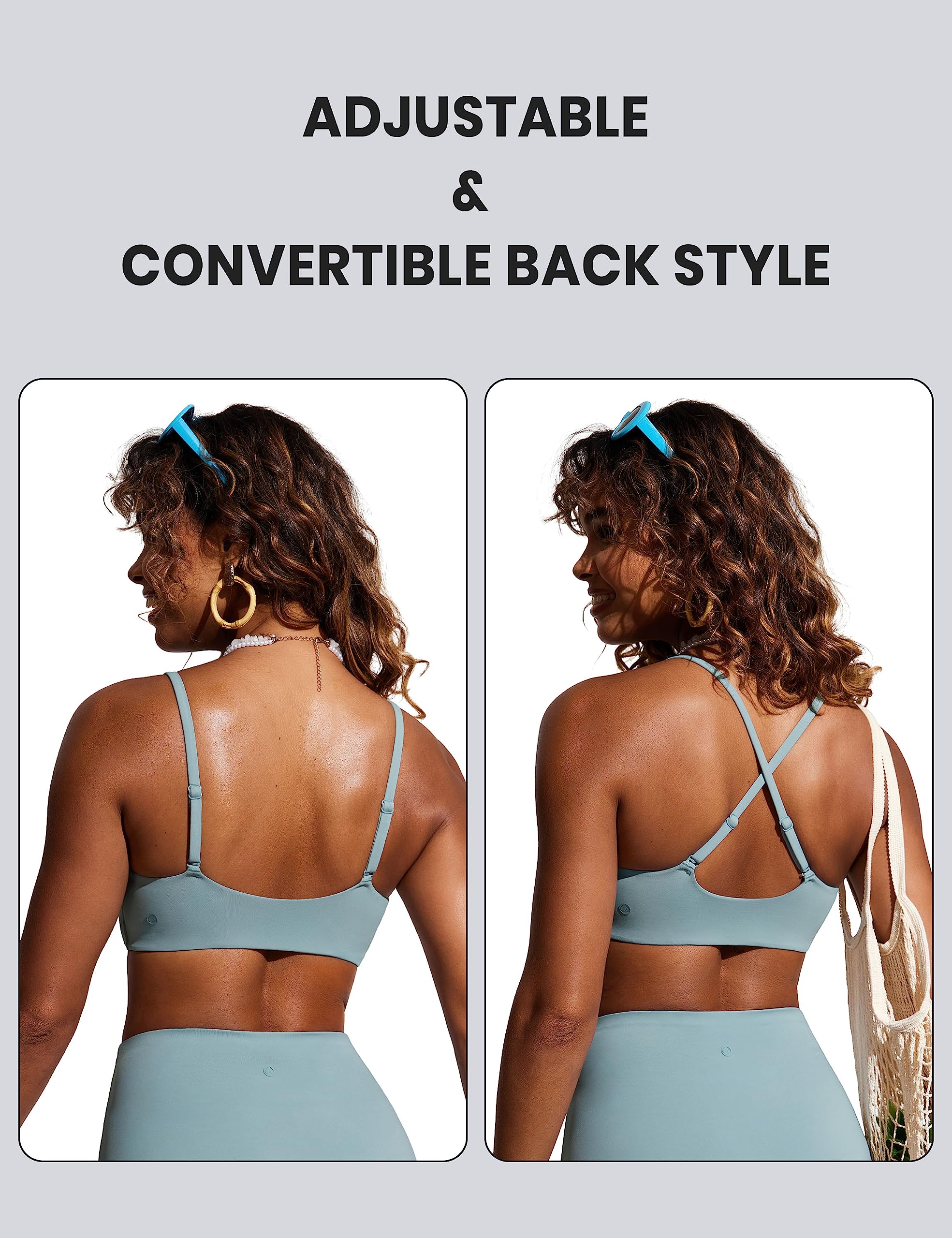 CRZ YOGA Sujetador Deportivo Acolchado con Tirantes Finos Ajustables para Mujer con Cuello Redondo