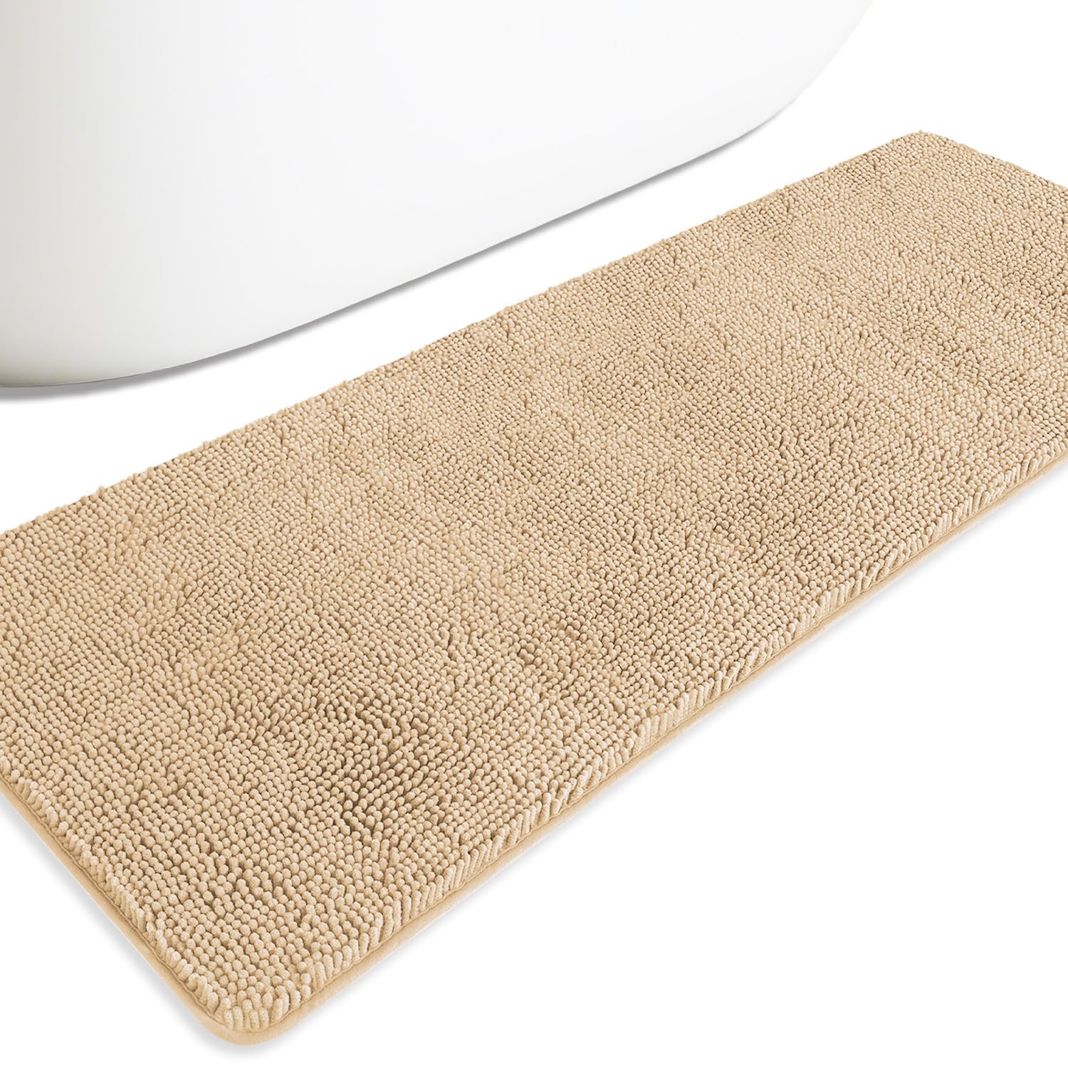 PureSwan Bathroom Runner Rugs 24 x72 Non Slip – Extra Large Long Bath Mat | Absorbent and Washable Thick Chenille Bath Rug for Bathroom, Shower, Sink(Ivory Cream)