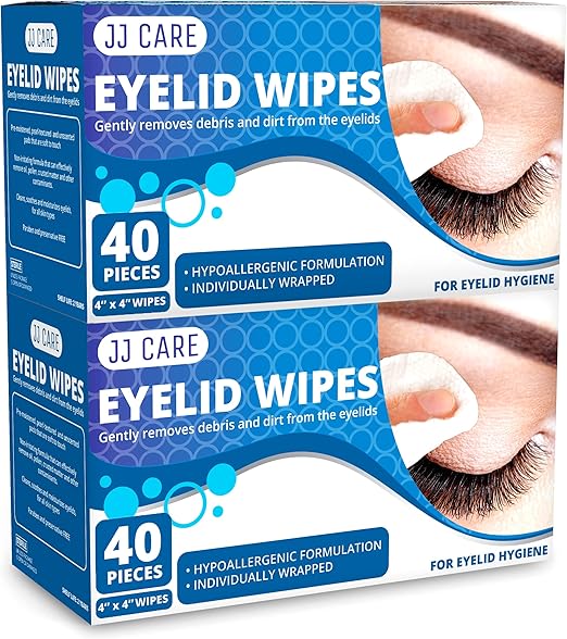 JJ CARE Eyelid Wipes Box of 80 Eye lid Cleansing Wipes, 4"x4" Individually Wrapped Eye Wipes