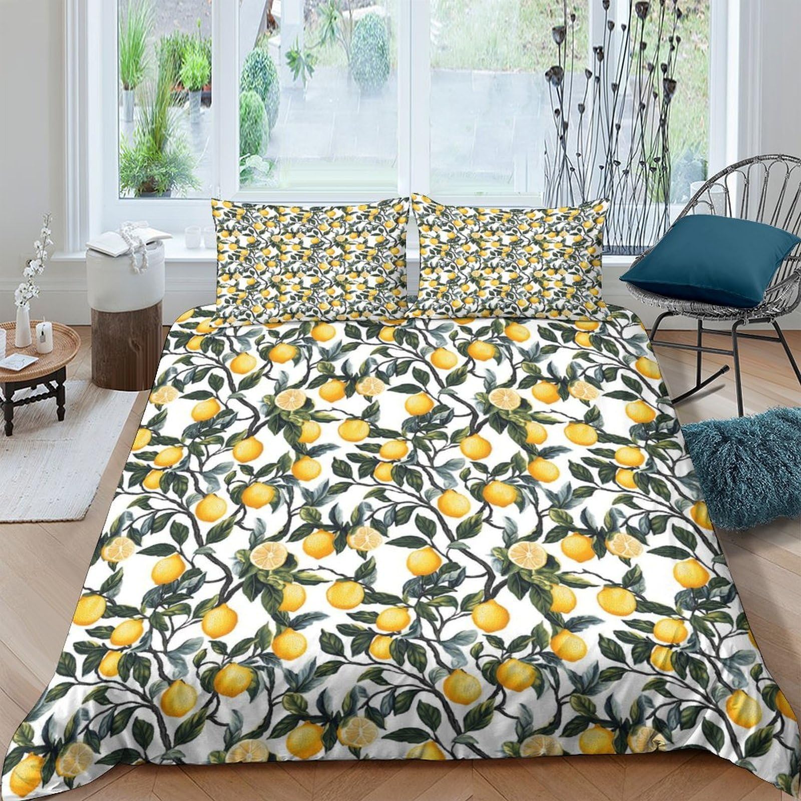 Ctjqhvkz Style-8 3D Printed Lemon Botanical Fitted Sheet Microfiber Soft Breathable Citrus Mattress Cover For Bedroom Decor Single（135X200cm）
