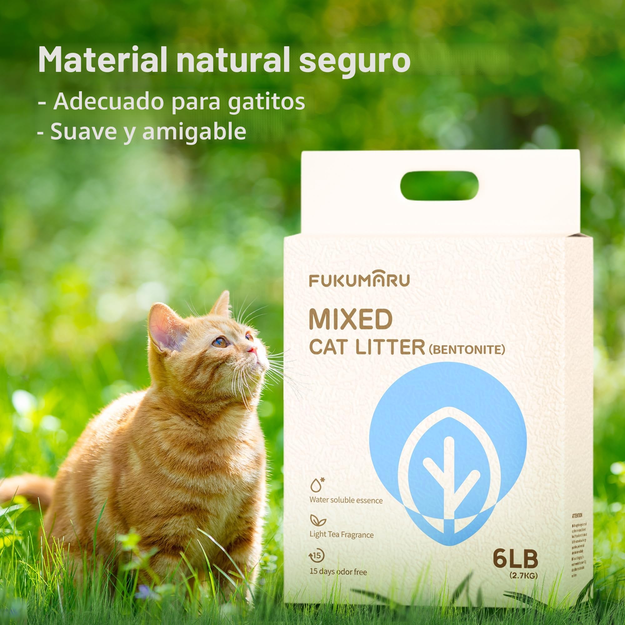 FUKUMARU Arena de Tofu para Gatos 10.8kg - Arena aglomerante para Gatos, Tofu y Bentonita, Libre de Polvo y fácil de aglomerar, Control de olores（Té Blanco）, se Puede desechar en el Inodoro