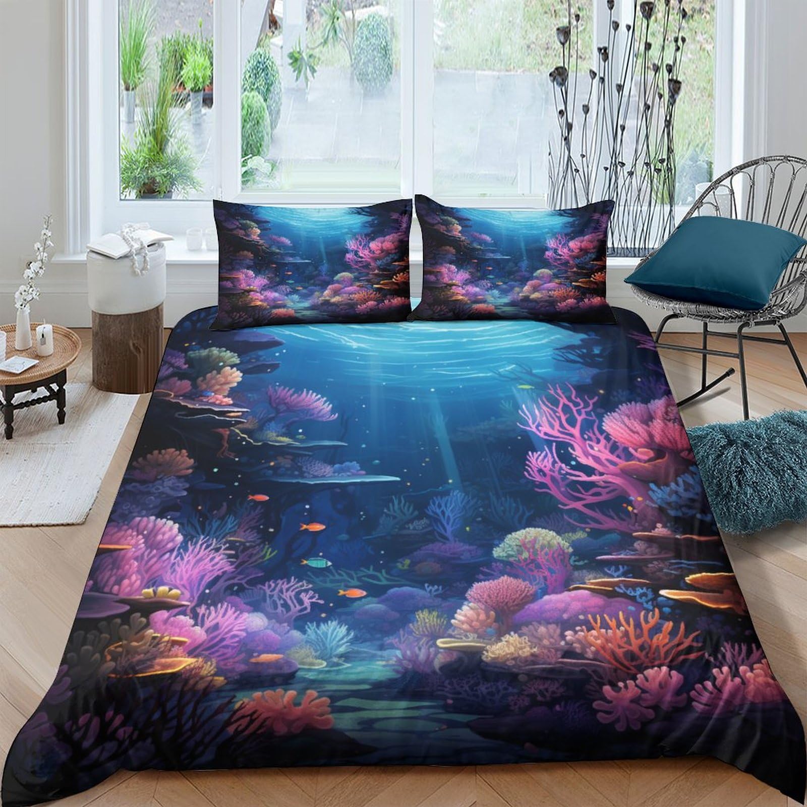 Housse de couette monde maritime 220x240 cm avec parure d'oreillers 3D