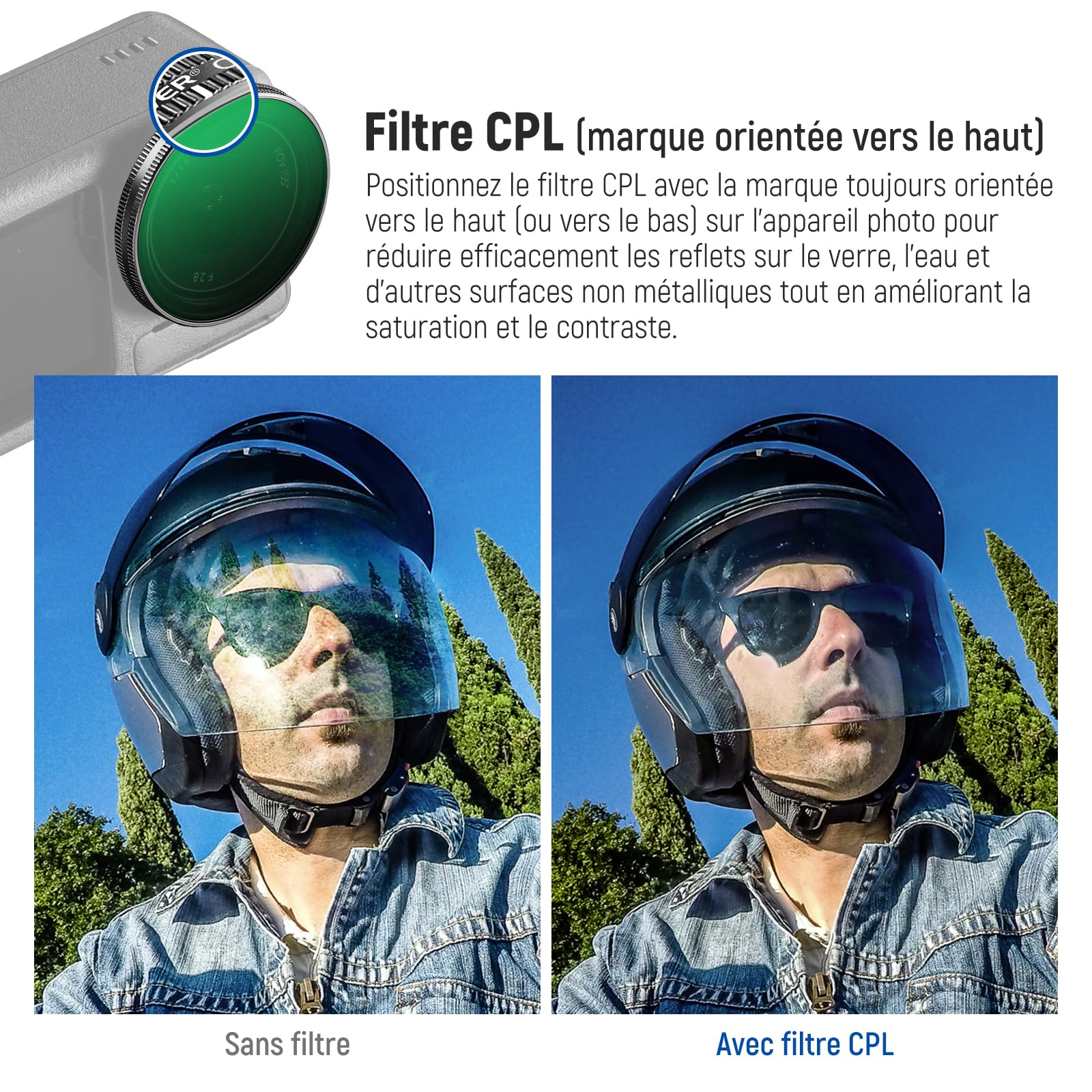 NEEWER Kit de filtres ND à clipser compatible avec DJI Osmo Action 5 Pro/4/3, 4 Pack(ND8 + ND16 + ND32 + CPL). Se fixent sur le cache d'objectif en verre d'origine.Non compatible avec Osmo Nano,FL-A76