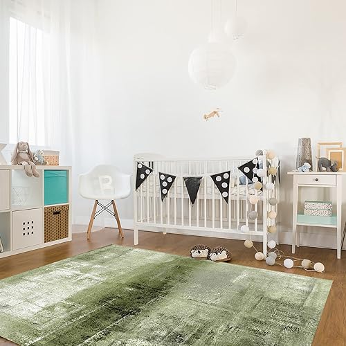 Miniatura 3 de Large Area Rug, Sage Green Non-Slip Indoor Accent Area Carpet, Modern Geometric Oil Painting Abstract Art Fluffy Shaggy Runner Rug for Living Room,