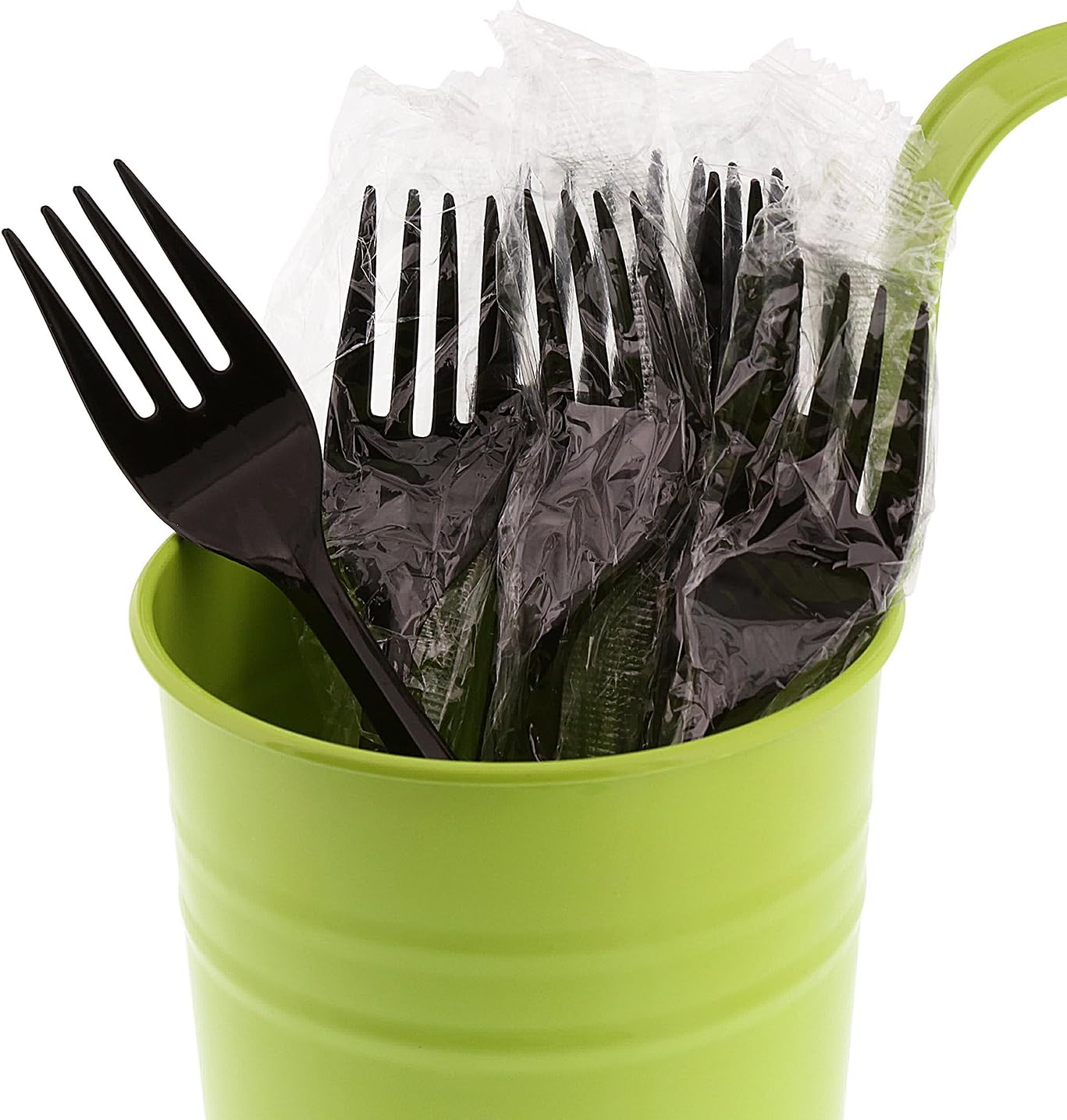 AmerCare Medium Weight Black Polypropylene Forks, Individually Wrapped, Case of 1000