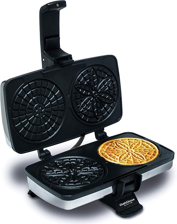 ChefsChoice Chef's Choice Pizzelle Maker Toscano PizzellePro Features Nonstick Surface and Even Heating for Two Baked Treats in Seconds, 2-Slice, Silver
