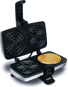 ChefsChoice Chef's Choice Pizzelle Maker Toscano PizzellePro Features Nonstick Surface and Even Heating for Two Baked Treats in Seconds, 2-Slice, Silver