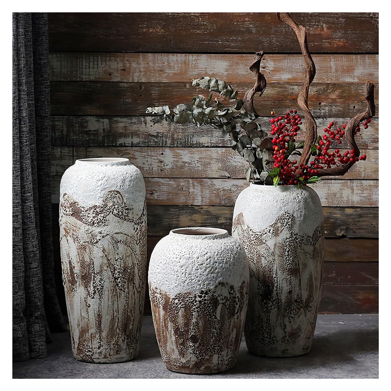 Wazon Ceramiczny Na Kwiaty, Wysoki Wazon Podłogowy, Duży Ceramiczny Wazon Podłogowy, Ręcznie Robiony Do Dekoracji, Salonu, Biura, Sypialni, Kuchni, Dekoracyjne Gałązki I Kwiaty, Jeden Kolor - 40 X 28