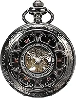 Relógio de bolso masculino com corrente | Relógio de bolso vintage com corda manual | Relógio de bolso clássico com movimento mecânico | Acessório de fantasia Steampunk da década de 1920