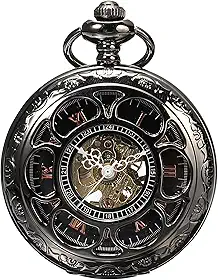Relógio de bolso masculino com corrente | Relógio de bolso vintage com corda manual | Relógio de bolso clássico com movimento mecânico | Acessório de fantasia Steampunk da década de 1920