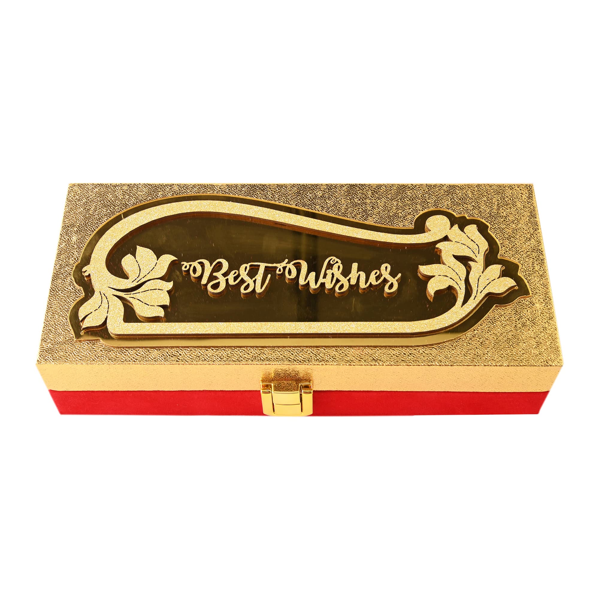 LIFAFEWALA Designer Rectangular Shaped Best Wishes Cash Box, Shagun, Gift, Gaddi, Jewellery Box, Shagun Envelope In Floral Design (Golden, Pack of 1)