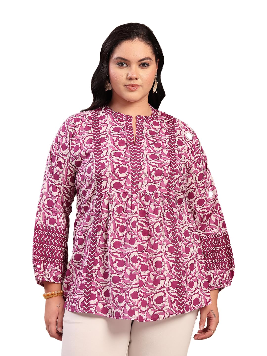 stylum Women's Plus Size Purple Floral Printed Cotton Top-picture-23