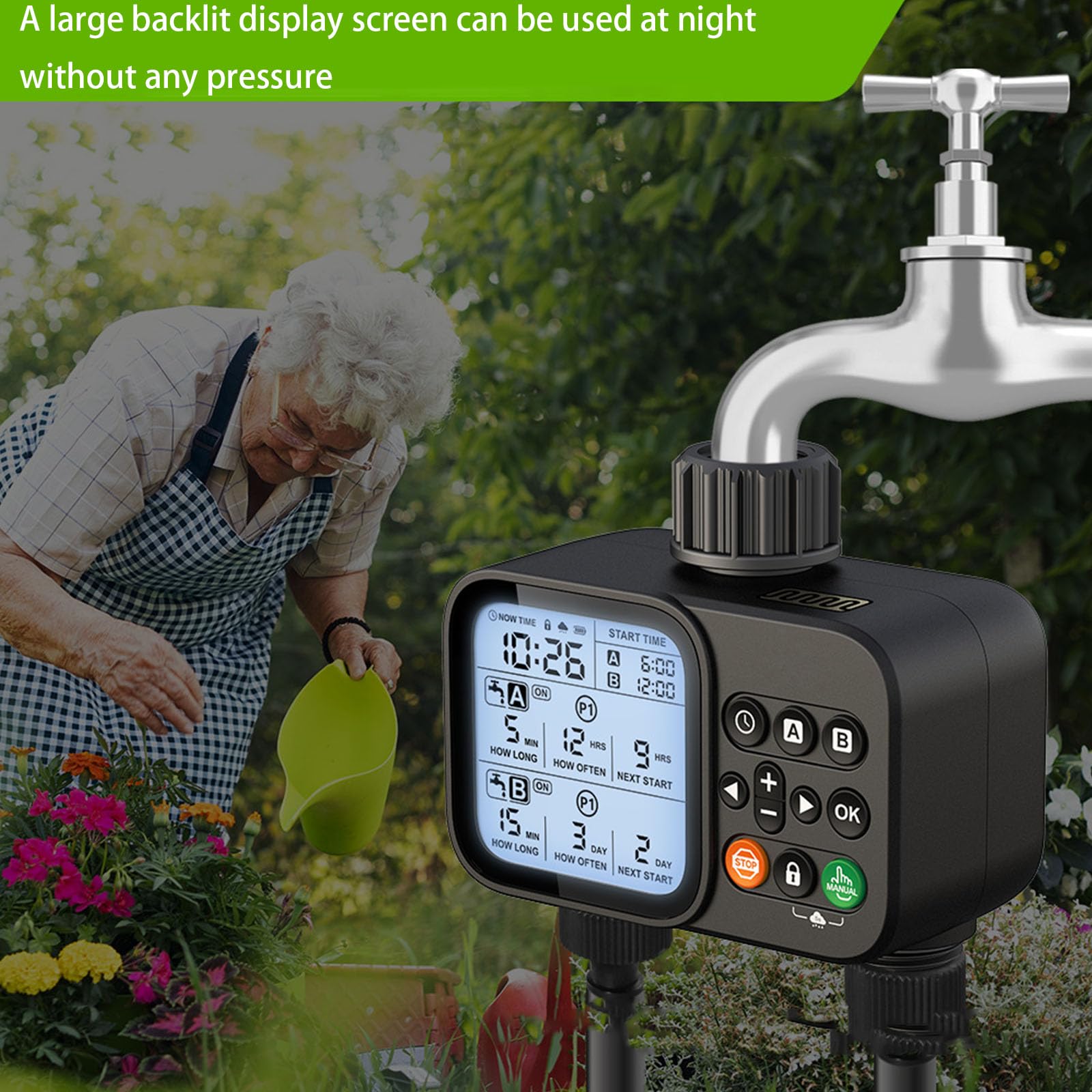 Timer di irrigazione efficiente a due uscite per serra e piscina con orari personalizzati Timer da giardinaggio ABS