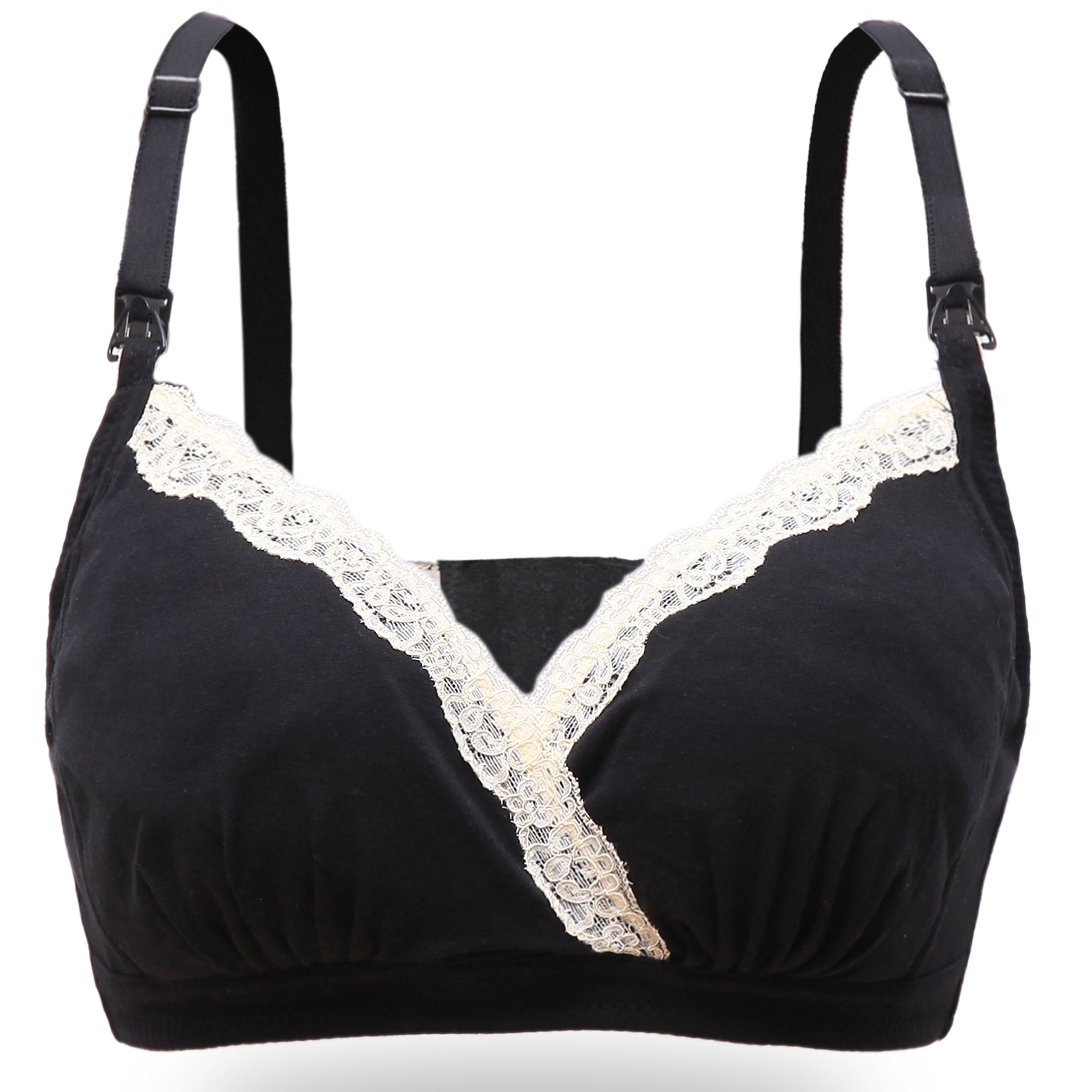 Charismau Uni-Love Women’s Maternity Nursing Bra Cotton No Underwire for Breastfeeding (M, Black)