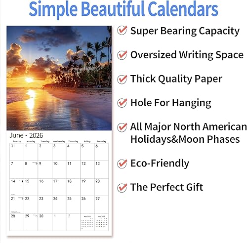 Miniatura 5 de Calendario de pared 2026, Calendario divertido 2026, de julio de 2025 a diciembre de 2026, Calendario de pared Maravillas del mundo, 12 x 24