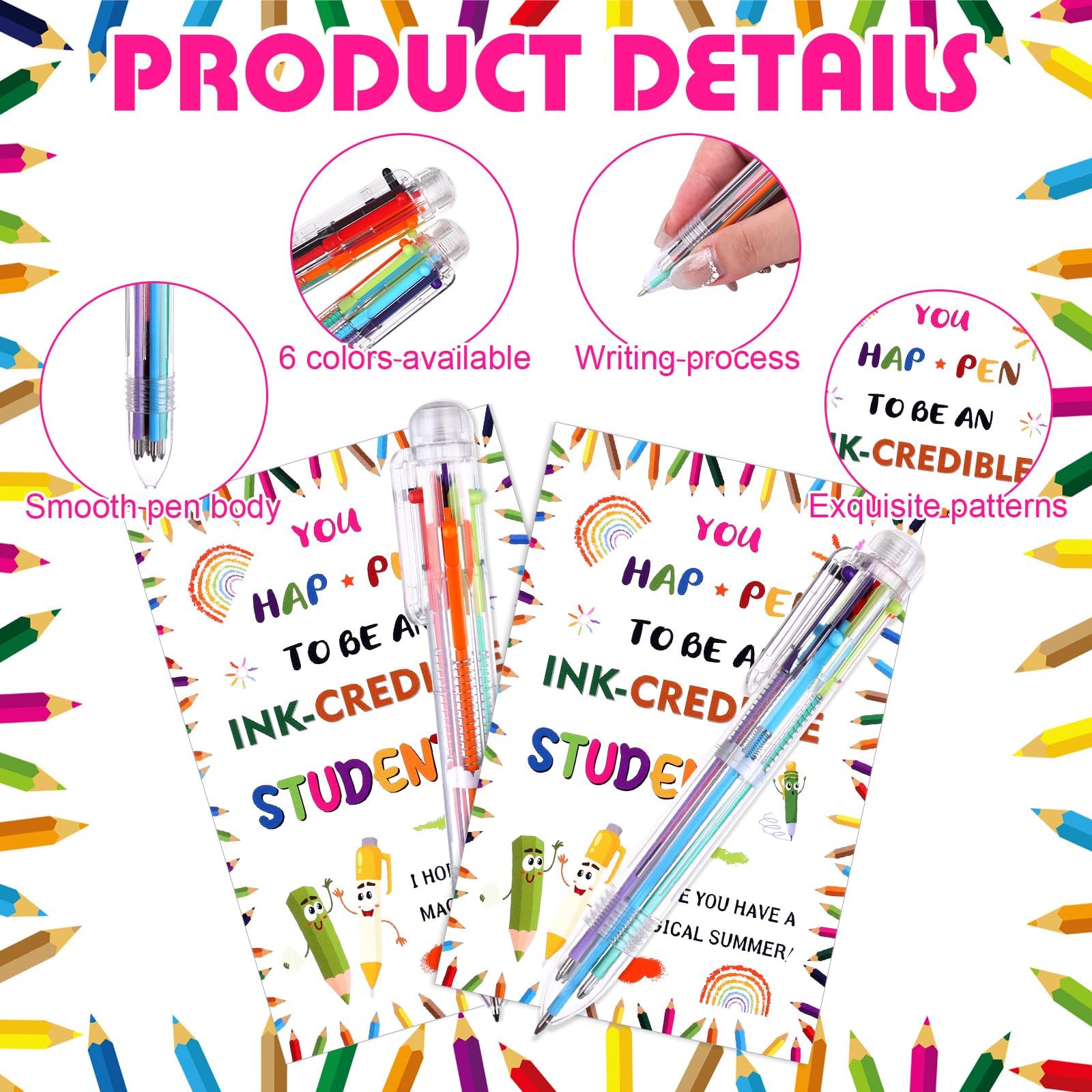 RUIYELE 36 Pcs End of Term Gifts End of Year Learners Gifts Bulk 16 Retractable 6 in 1 Multicolor Ballpoint Pens 16 Graduation Cards for Graduation Party Giveaways Office School Supplies - Image 3