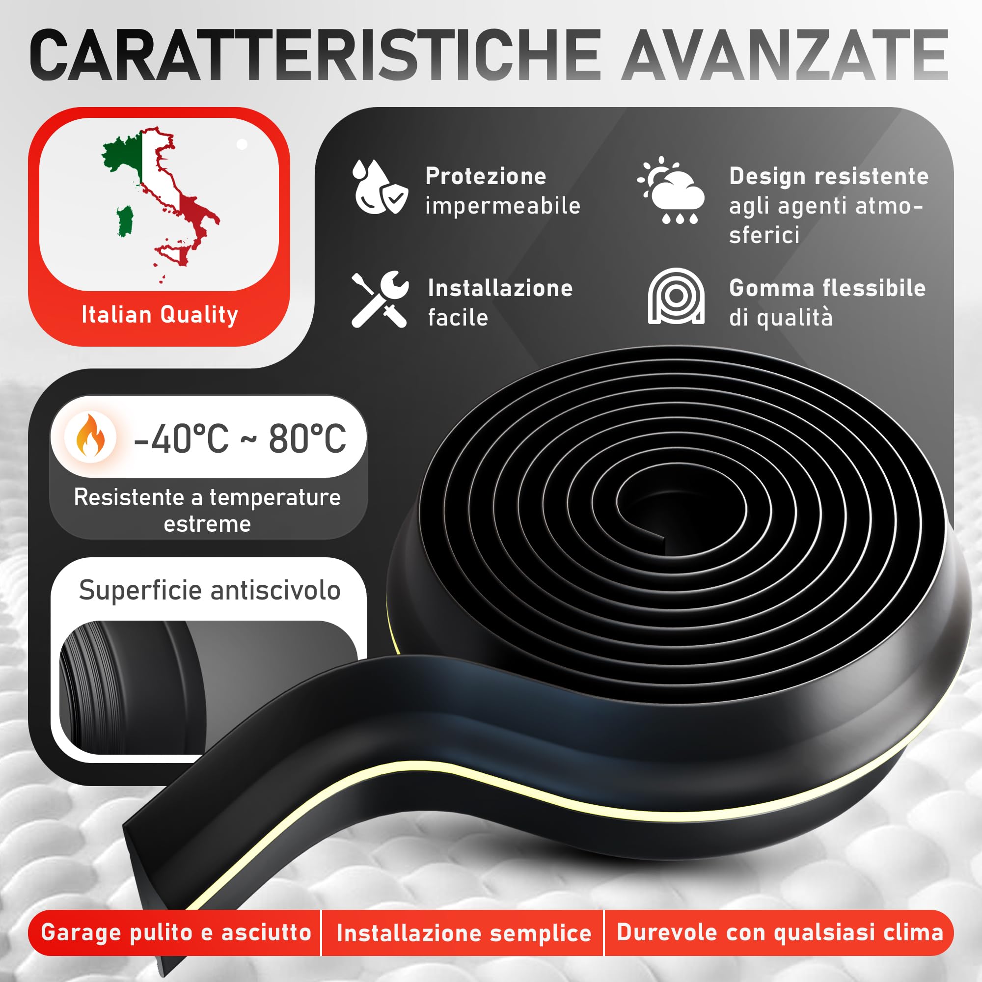 Guarnizione Porta Garage 3M | Impedisce il Passaggio di Acqua, Polvere e Freddo – Installazione Facile | Guarnizione Garage | Include Silicone per EDPM (3 m)