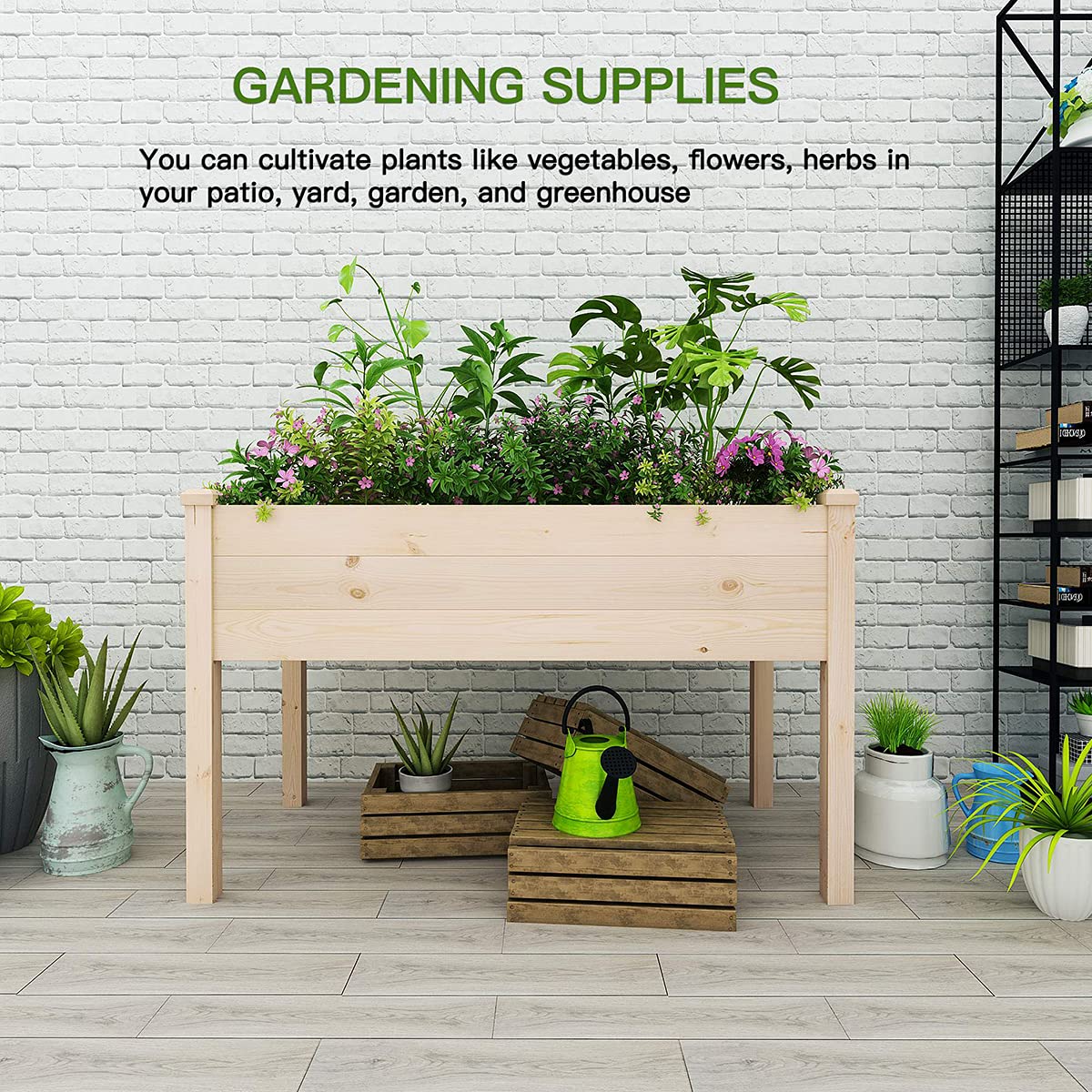 Barkaon Raised Garden Bed 48x24x30in?Elevated Wood Planter Box Stand for Backyard, Patio w/Bed Liner