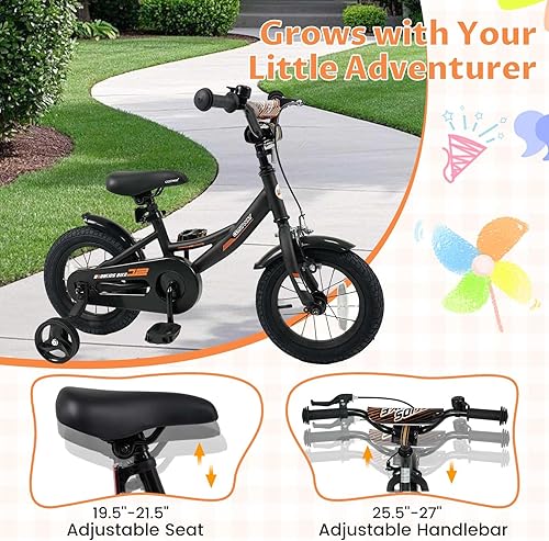 Miniatura 4 de COSTWAY Bicicleta para niños, bicicleta para niños pequeños de 12 pulgadas con ruedas de entrenamiento extraíbles, frenos dobles, asiento ajustable