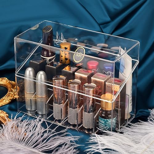 Miniatura 5 de ATOMUS Estuche de exhibición para lápiz labial, 18 ranuras para lápiz labial, organizador de almacenamiento con cubierta antipolvo, acrílico