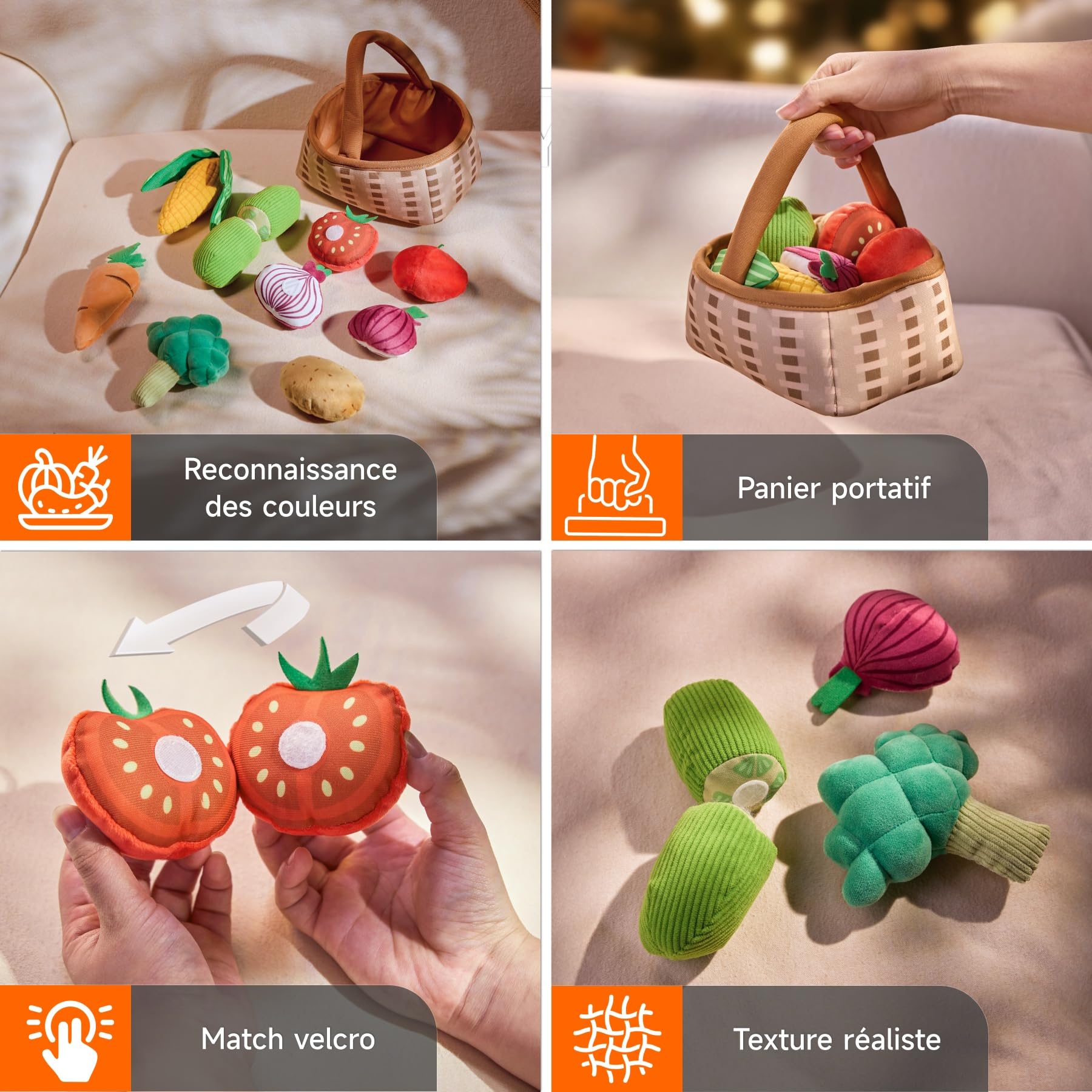TUMAMA Panier De Fruits Et Legumes Jouets, Peluche Fruit Jouet Frais, Concombre, Tomates, Carottes, Pommes De Terre, Chou - Fleur, Maïs Et Oignons, Légumes Plastique Enfant 18 Mois, 1, 2, 3, 4 Ans