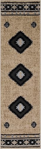 Miniatura 9 de Hoylake Southwestern - tapete estilo tribal, azteca, indio americano e indie, felpudo, pequeño, marrón, gris, negro, 1 pie y 10 pulgadas por 2 pies