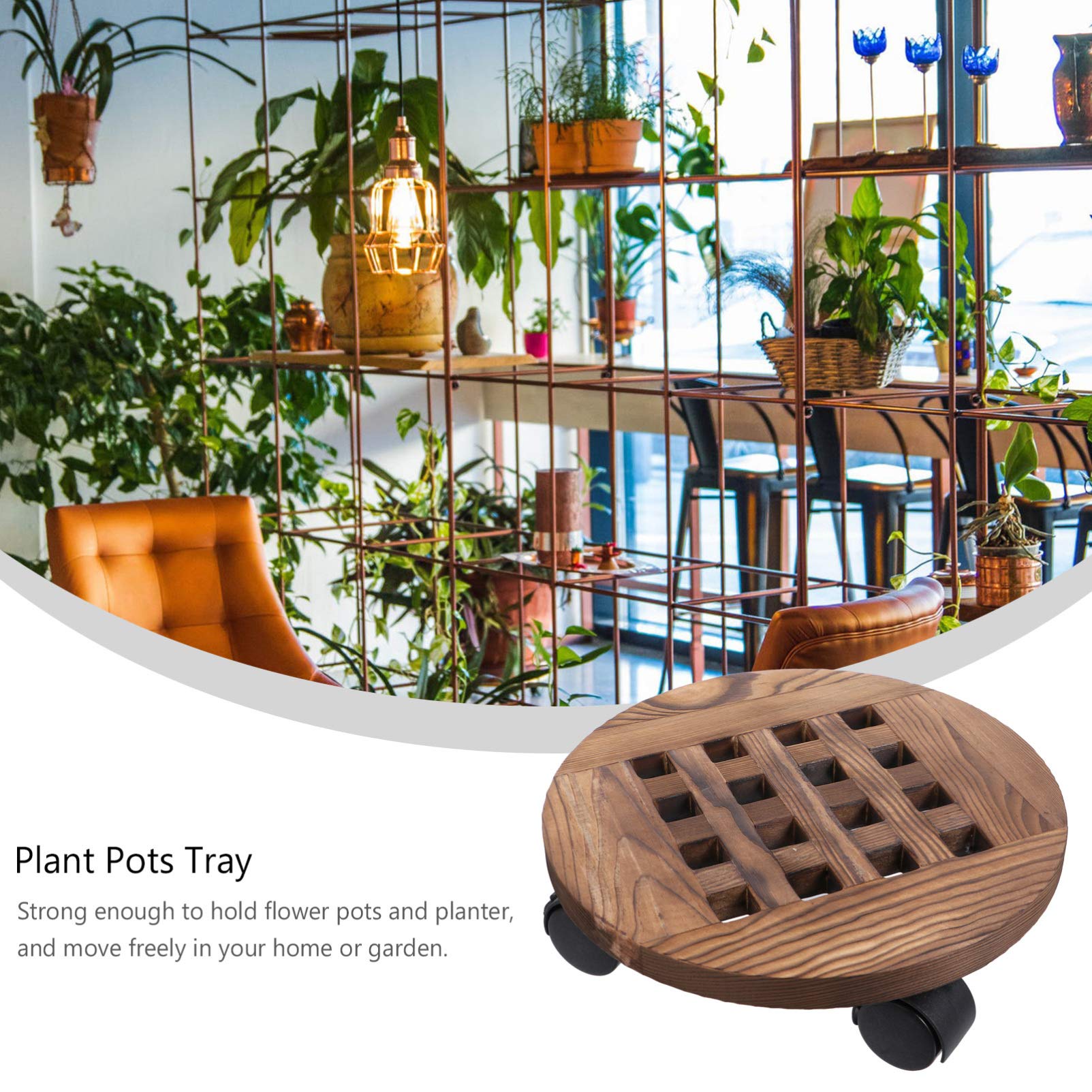 POPETPOP Plateau de Jardinière en Bois Massif avec roulettes Rotatives de 25 Cm de Diamètre pour Grands Pots de Plantes Succulentes Style Bruni