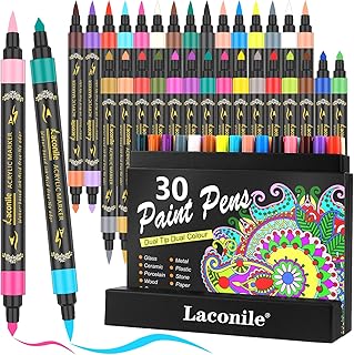 Dual Tip Acrylic Paint Pens for Rock Painting,30 Acrylic Markers Window Pens with 60 Colours for Glass Stone Wood Ceramic Craft Supplies,Acrylic Marker Pens for Adults