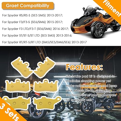Miniatura 6 de Pastillas de freno resistentes para Can Am Spyder RS RT SE5 SM5 SM6 SE6 FA630F FA631R, kit de pastillas de freno de repuesto de metal de disco de